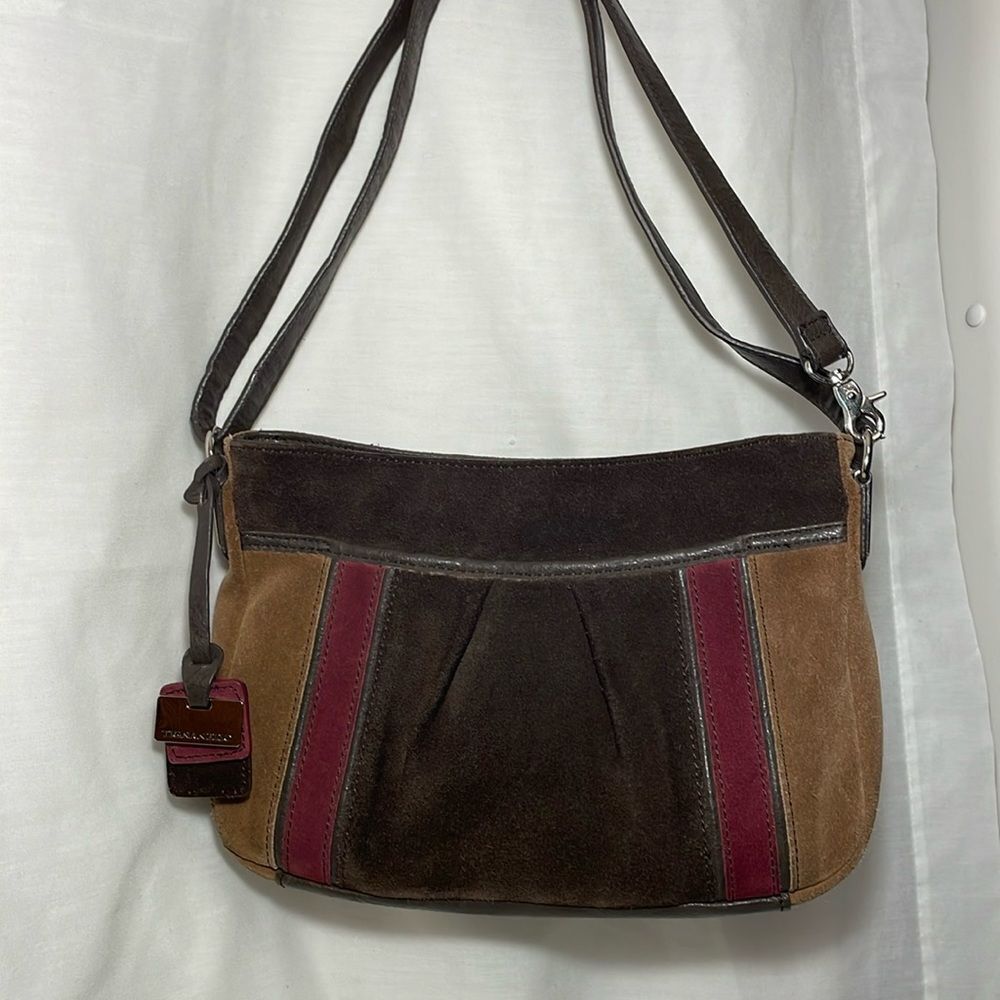 Tignanello Tricolor Cranberry, Tan, Brown Suede Convertible Shoulder/Crossbody